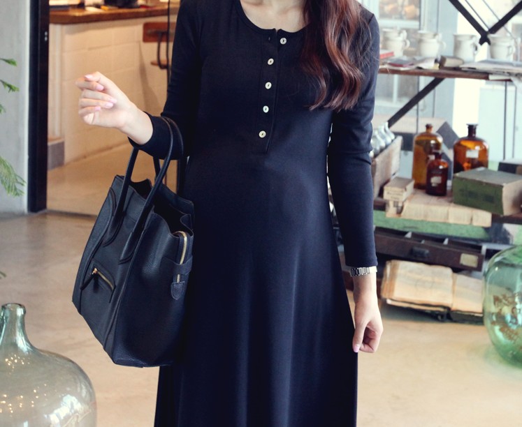 ชุดคลุมท้อง แขนยาว มีกระดุม ผ้านิ่มใส่สบาย สุภาพน่ารัก M,L,XL.