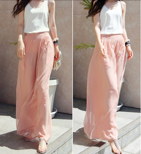 กางเกง กระโปรงแฟชั่นผู้หญิงพร้อมส่ง : กางเกงสีส้มโอรสแฟชั่น พริ้วๆ แบบเก๋ น่ารัก น่ารักจ้า