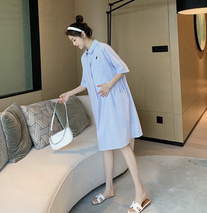 เดรสคลุมท้องแฟชั่น คอปก แขน3ส่วน กระดุมแกะให้นมได้ มีกระเป๋าหน้า เนื้อผ้าใส่สบาย M L XL XXL