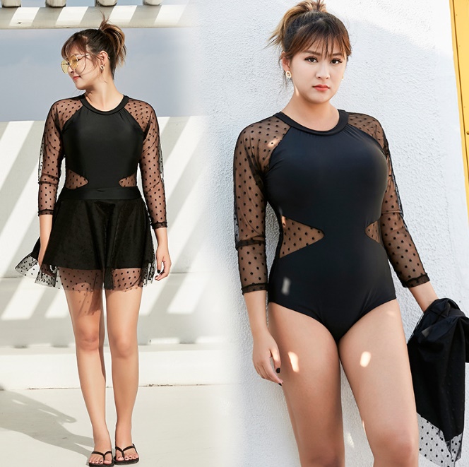 ชุดว่ายน้ำคนอ้วน พร้อมส่ง 5xl :ชุดว่ายน้ำไซส์ใหญ่สีดำแขนยาวแต่งผ้าโปร่งซีทรูลายจุด set 2ชิ้น มีชุดและกระโปรงแบบสวย sexy มากๆจ้า: รายละเอียดไซส์คลิกเลยจ้า