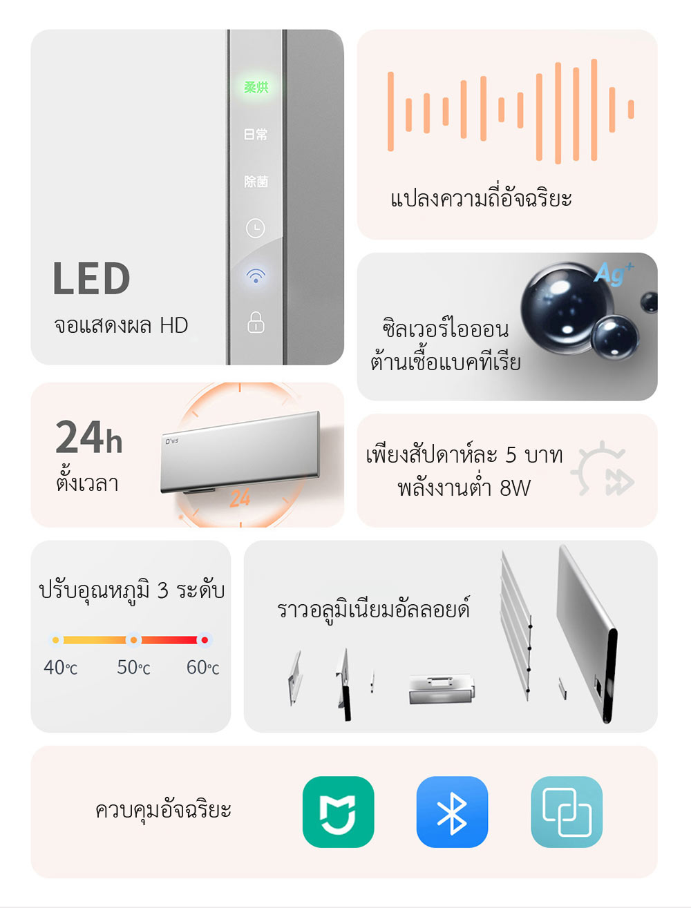 Xiaomi O'Wes Smart Electric Towel Rack S1 - ราวแขวนผ้าเช็คตัวอัจฉริยะ รุ่น S1