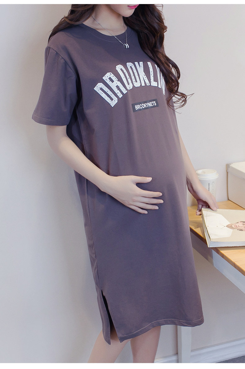 เดรสคลุมท้องแฟชั่นเกาหลี คอกลมแขนสั้น ผ้านิ่มใส่สบาย M L XL 2XL 3XL