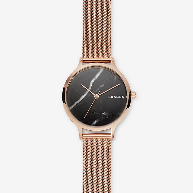 Skagen SKW2721 นาฬิกาผู้หญิง Skagen รุ่น SKW2721, Anita Rose-Tone Steel-Mesh Stone Quartz Women's Watch