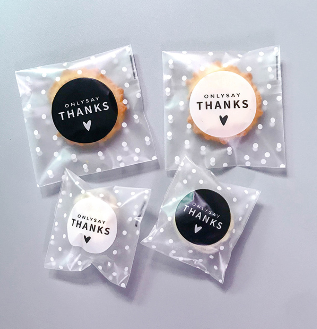 ถุงคุ๊กกี้ ฝากาว (ถุงใส ถุงขุ่น ถุงลายจุด) หลายขนาด จำนวน 95-100 ชิ้นต่อแพ็ค