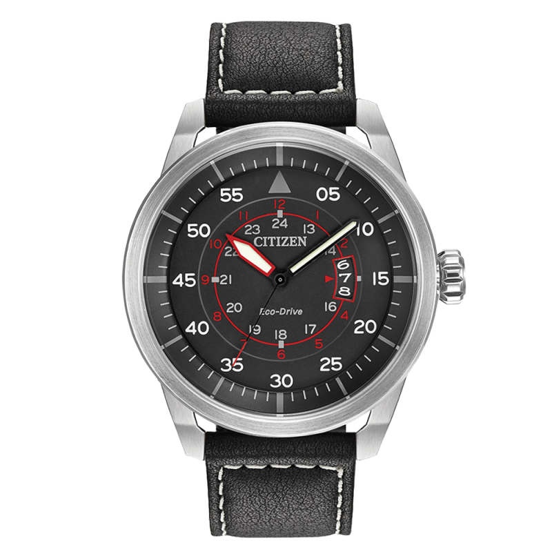 Citizen AW1361-01E นาฬิกาผู้ชาย Citizen รุ่น AW1361-01E, Eco-Drive Aviator Leather Men's Watch
