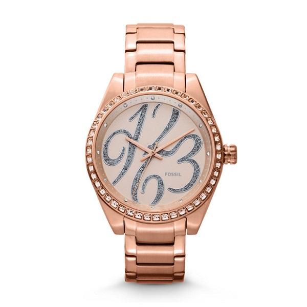 นาฬิกา Fossil BQ1096 Ladies Carissa Rose Gold Baguette Crystals Steel Bracelet สีทองชมพู ของแท้