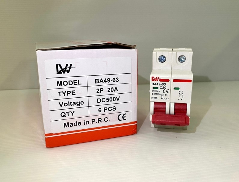 เบรคเกอร์ DC งานโซล่าเซลล์ 2P 500V ขนาด20A (C20) ตราLW #BA49-63