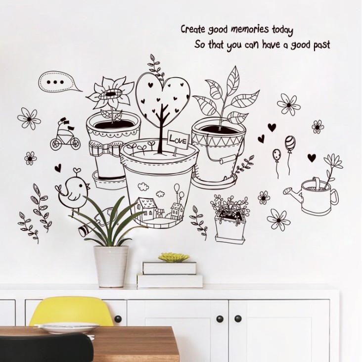 สติ๊กเกอร์ตกแต่งผนัง ขนาด 50x70 ซม. เนื้อ PVC มีกาวในตัว ไม่ทำลายผนัง เซต 3/4