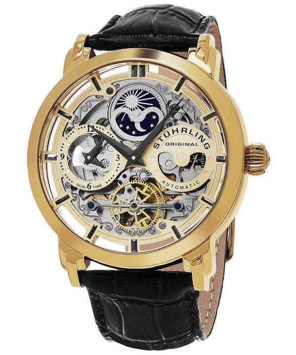 Stuhrling Original 371.02 นาฬิกาผู้ชาย Stuhrling Original รุ่น 371.02, Anatol Automatic Skeleton Dual Time Men's Watch