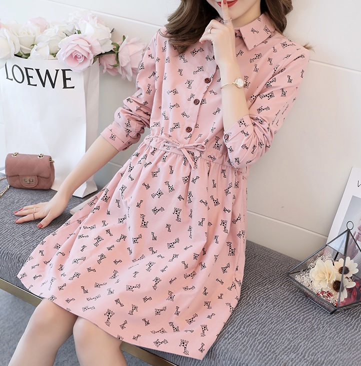 ชุดคลุมท้องแฟชั่นเกาหลี คอปกแขนยาว ลายยีราฟ กระดุมเปิดได้ M L XL XXL