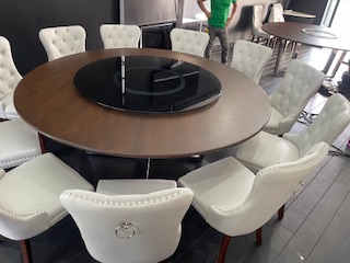 Trp.Round Table 圆桌会议 餐桌 中式餐桌 配有旋转镜组 โต๊ะกลมหินอ่อนขนาดใหญ่ 360 ซม.20 ที่นั่ง พร้อมชุดจานหมุน เลซี่ซูซาน Lazysusan และ เก้าอี้ สีแดง