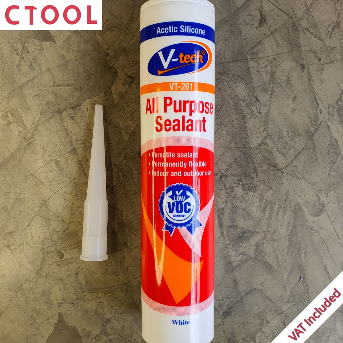 (สินค้าหมด)ซิลิโคน กันน้ำ สีขาว VT210W V-Tech ของแท้ - Authentic White All Purpose Sealant Silicone - ซีทูล Ctool hardware