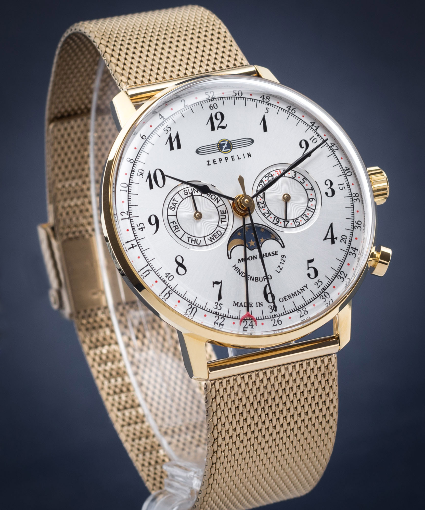 Zeppelin 7038M-1 นาฬิกาผู้ชาย LZ Hindenburg Moonphase Quartz Men's Watch