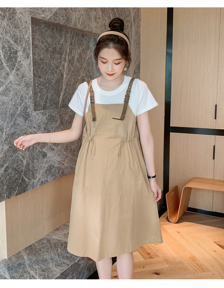 เดรสคลุมท้องแฟชั่นเอี๊ยมหลอก สายหนัง มีกระเป๋าข้าง ช่วงท้องปรับขนาดได้ สีและแบบสวยมาก M L XL XXL