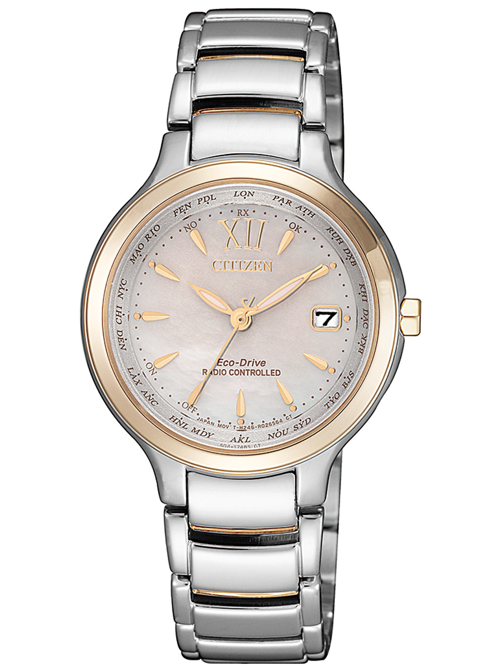 Citizen EC1174-84D นาฬิกาผู้หญิง Eco-Drive Radio controlled Perpetual Calender World Time Women's Watch