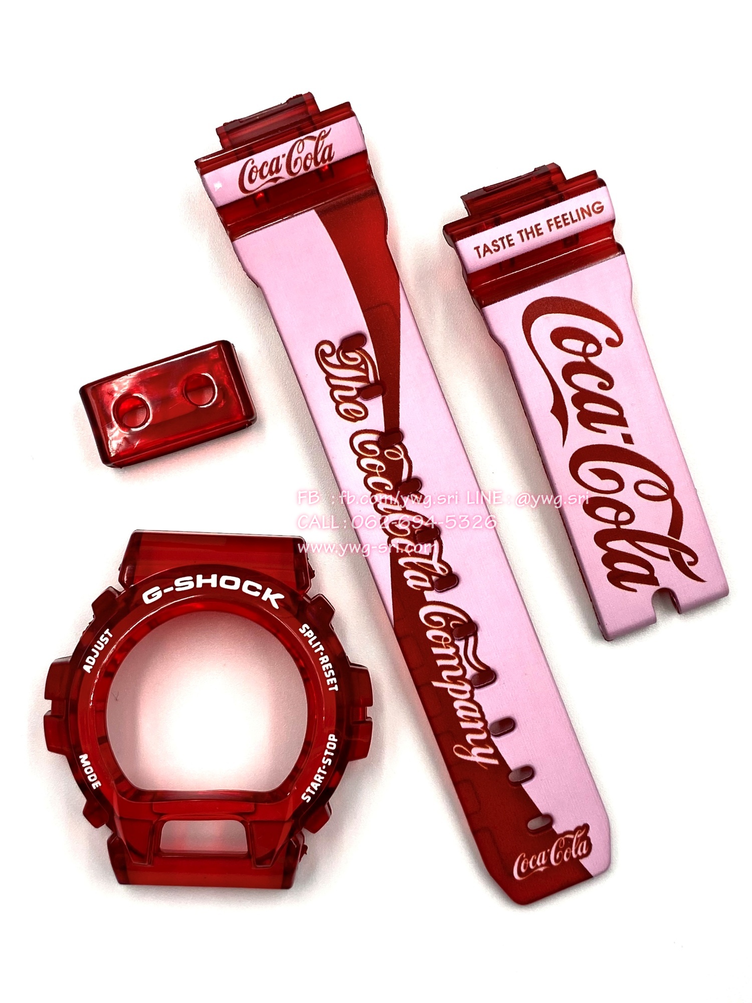 กรอบสาย G-SHOCK สีแดงใสฟอนต์ขาว สกรีนลาย Coca cola ใส่ได้กับรุ่น DW-6900