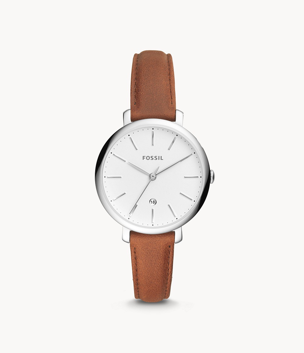 Fossil ES4368 นาฬิกาผู้หญิง Jacqueline Three-Hand Date Brown Leather Quartz Women's Watch