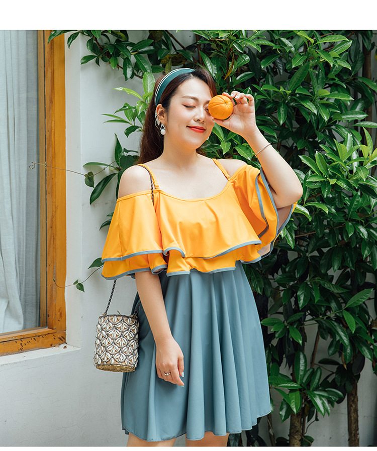 ชุดว่ายน้ำคนอ้วน 5xl ชุดเที่ยวทะเลพร้อมส่ง :ชุดว่ายน้ำไซส์ใหญ่แฟชั่นสีเหลืองเทาแต่งระบาย มีกางเกงขาสั้นใส่ด้านในแบบสวย น่ารักมากๆจ้า:รอบอก40-48นิ้ว เอว36-46นิ้ว สะโพก40-52นิ้ว