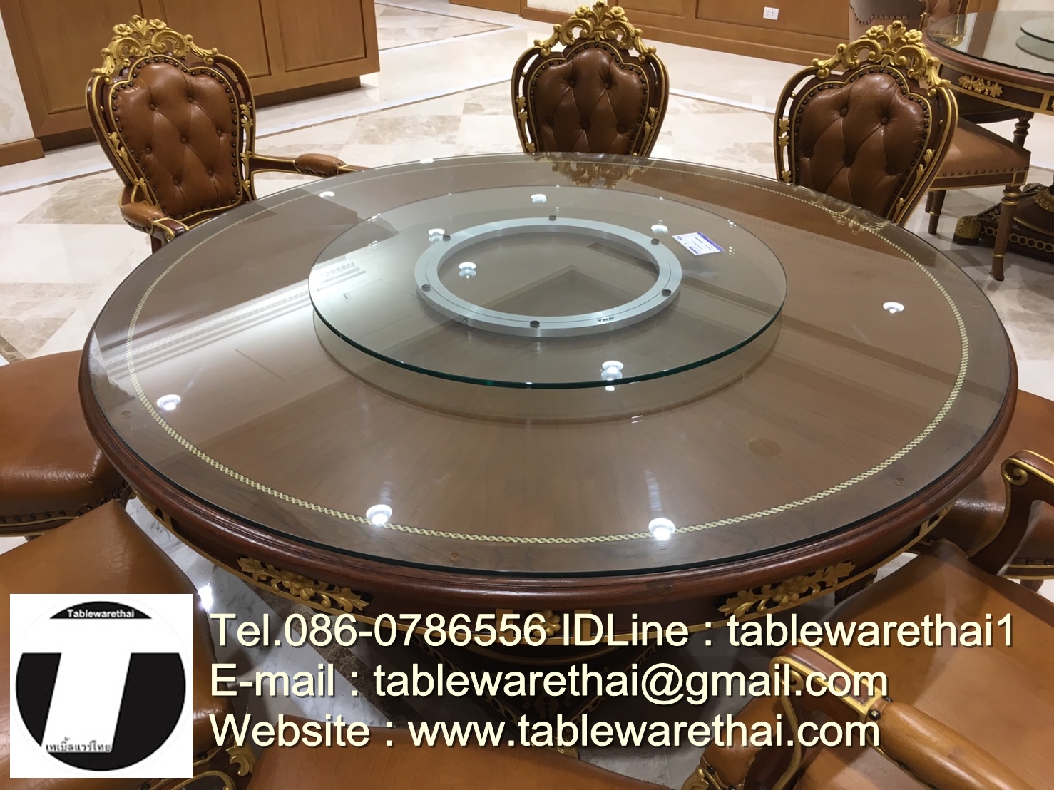 กระจกหมุนโต๊ะจีน เลซีซูซัน Lazy Susan Turntable 懒惰的苏珊 旋转玻璃餐桌 中式旋转玻璃桌套装 กระจกกลมใสขนาด 70 cm.หนา 10 mm. (สำหรับโต๊ะกลม 130 ซม.) Trp.Tablewarethai / ทีอาร์พี.เทเบิ้ลแวร์ไทย