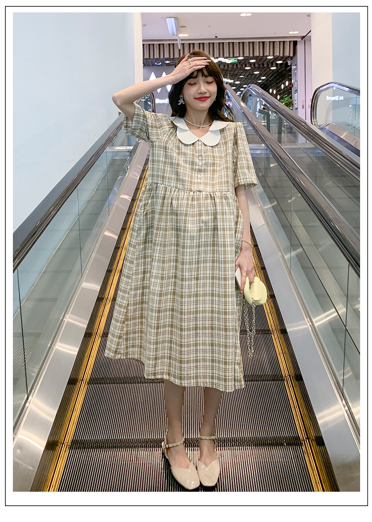 ชุดคลุมท้องเปิดให้นม คอบัว 2 ชั้น แกะกระดุมเปิดให้นมได้ลายสก๊อตน่ารัก ใส่ได้ถึงหลังคลอด M L XL XXL