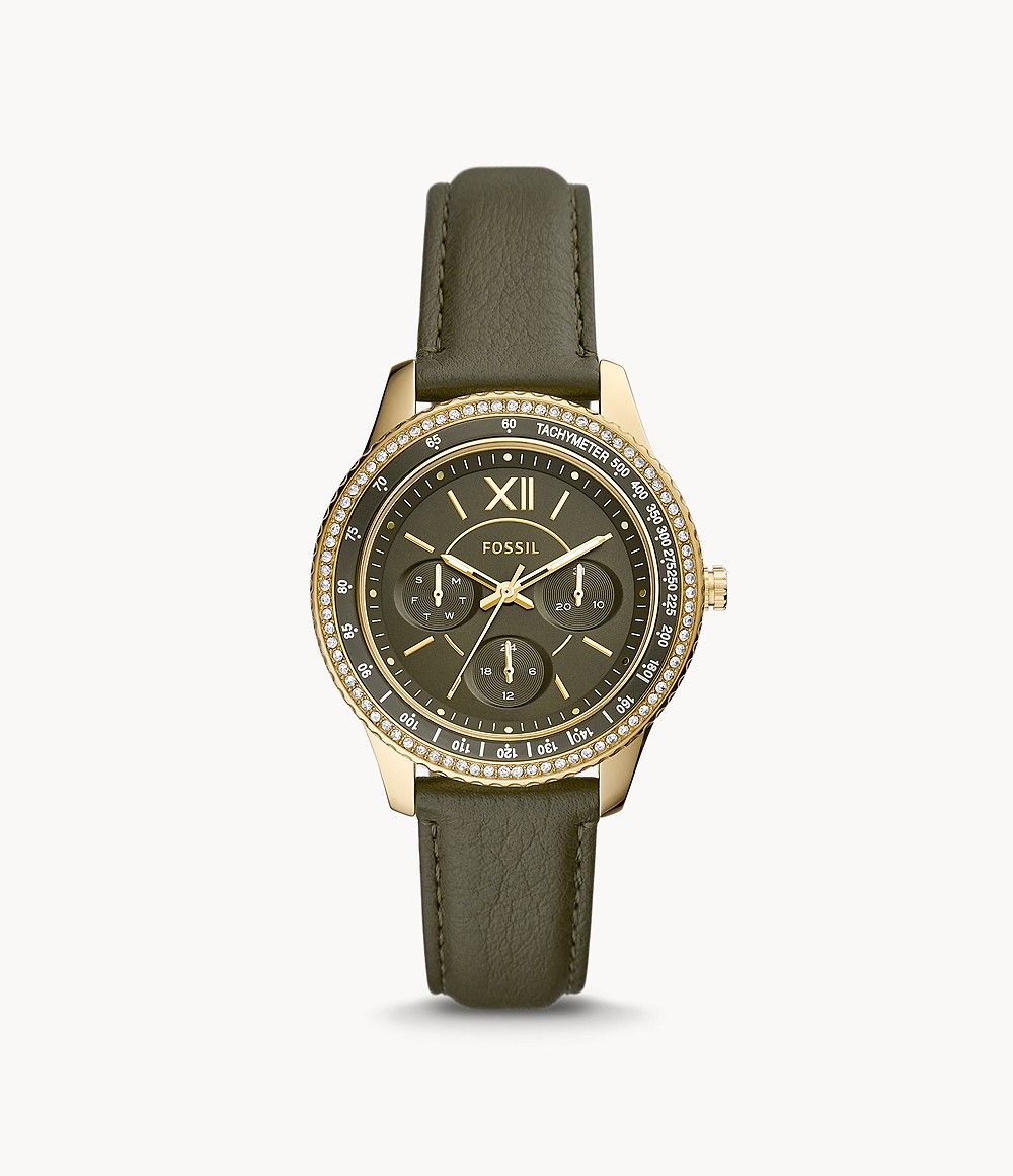 Fossil ES5124 นาฬิกาผู้หญิง Stella Sport Multifunction Green Leather Women's Watch