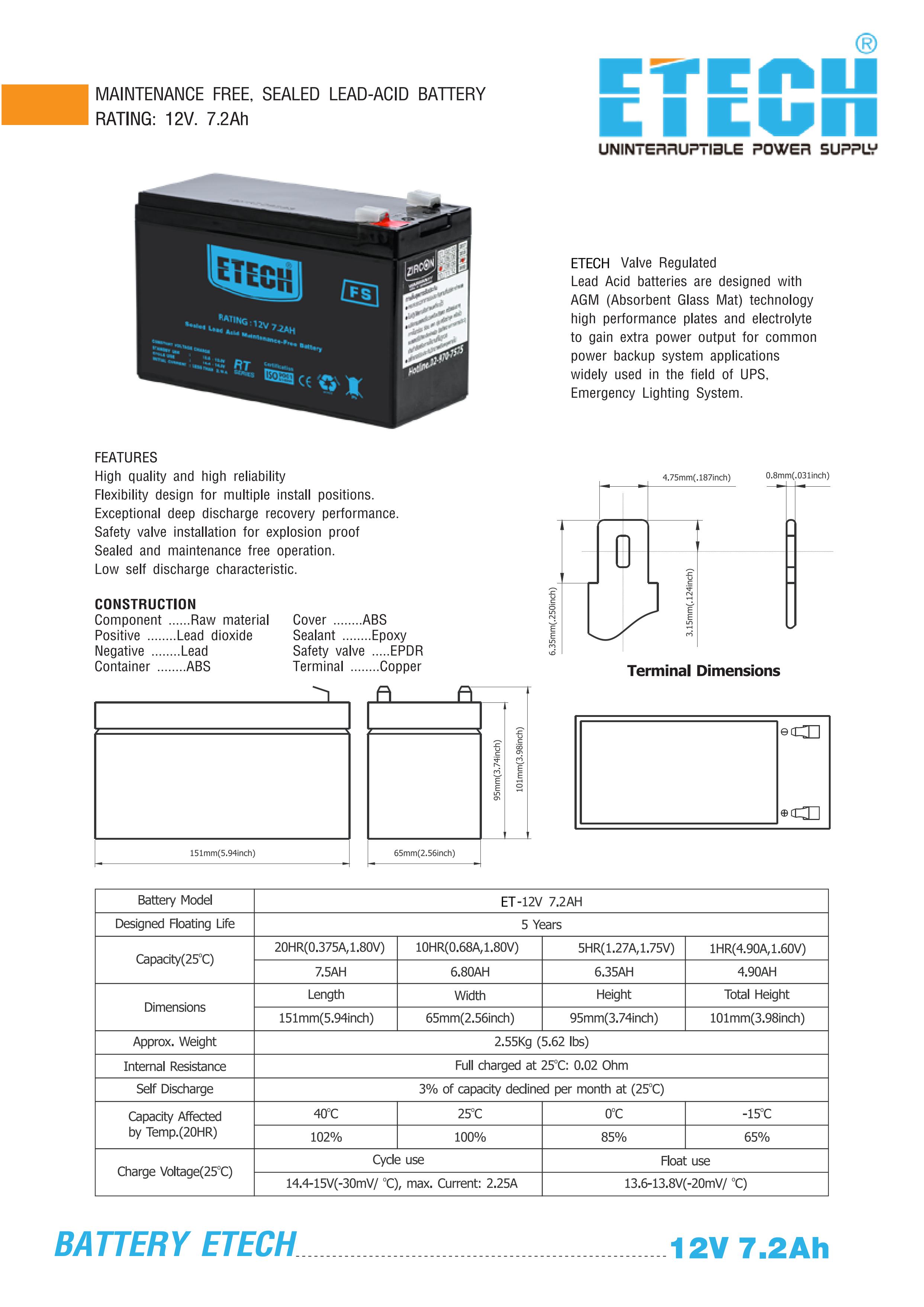 12V 7.2AH ETECH