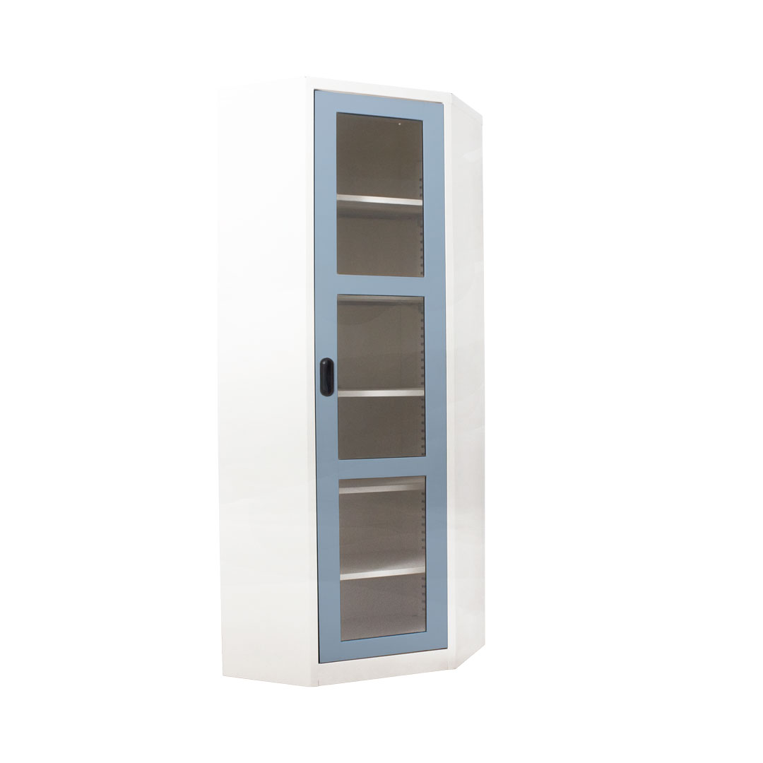 ตู้หนังสือเข้ามุม บานเปิดกระจกkiosk