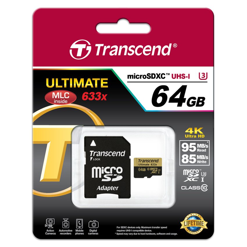 Transcend microSDXC/SDHC Class 10 UHS-I U3 633x 64GB For (Blackvue ,Thinkware , Gnet, Transcend , Macus)