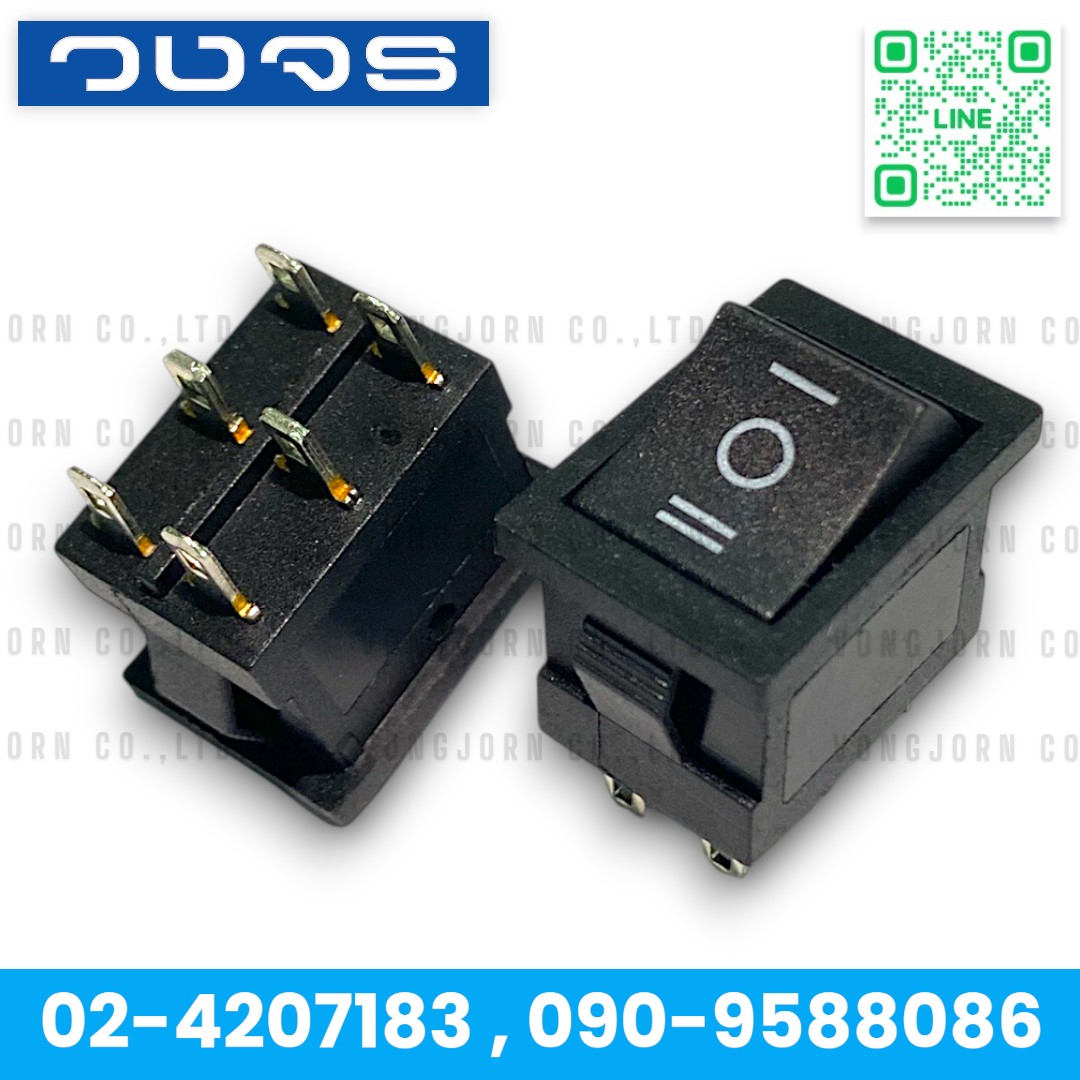 Switch KCD1-203-1 6A250V 6ขา สีดำON-OFF-ON
