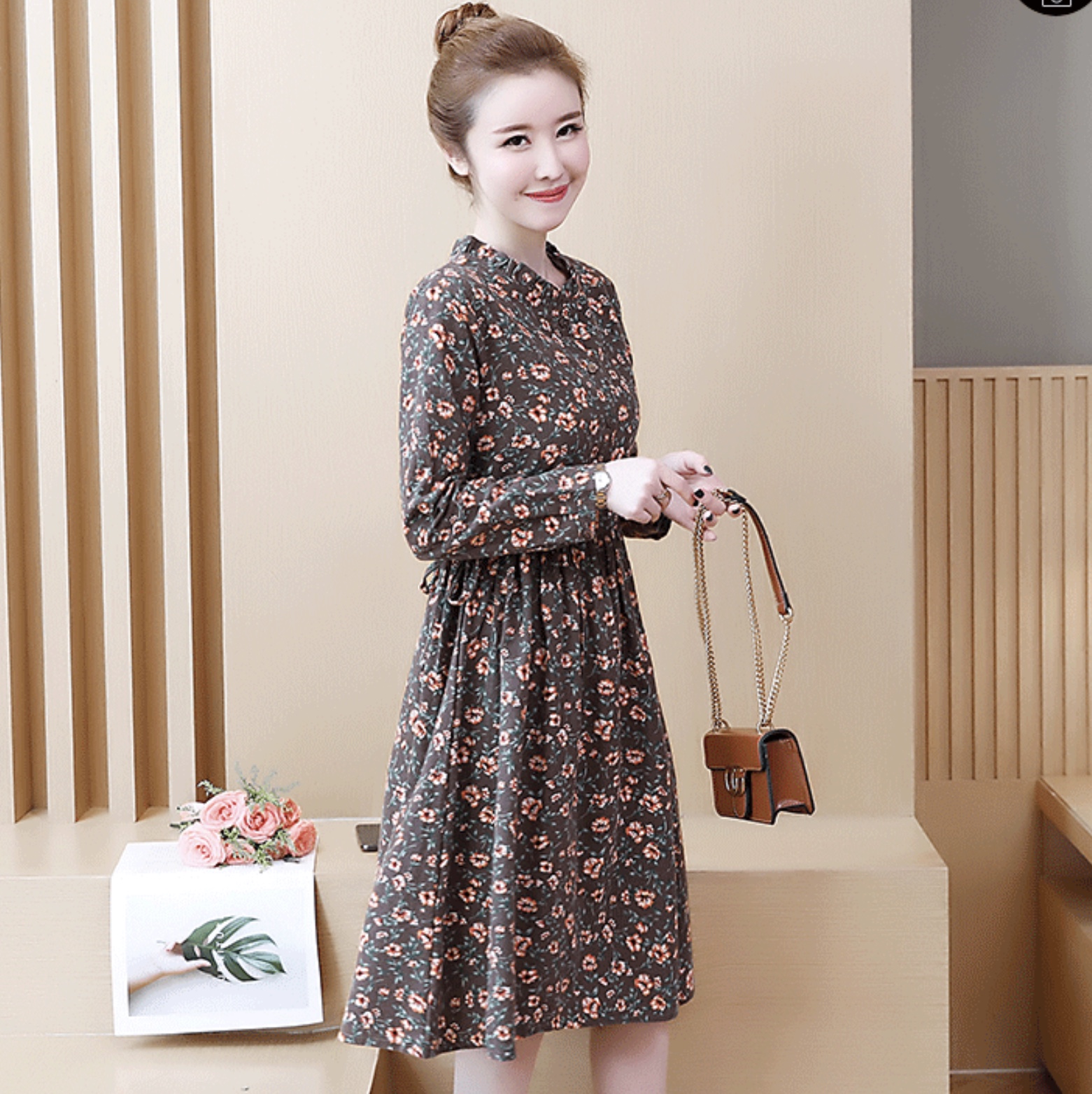 ชุดคลุมท้องสไตล์เกาหลี แบบสวยมาก กระดุมเปิดได้ มีเชือกปรับขนาดครรภ์ด้านข้าง M L XL XXL