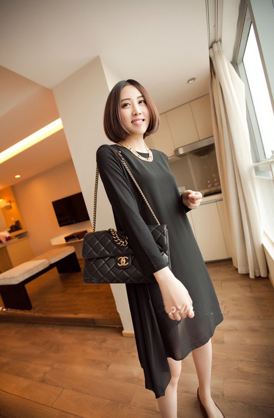 ชุดคลุมท้องแขนยาว มีซับใน ด้านข้างยาว สีดำ L,XL