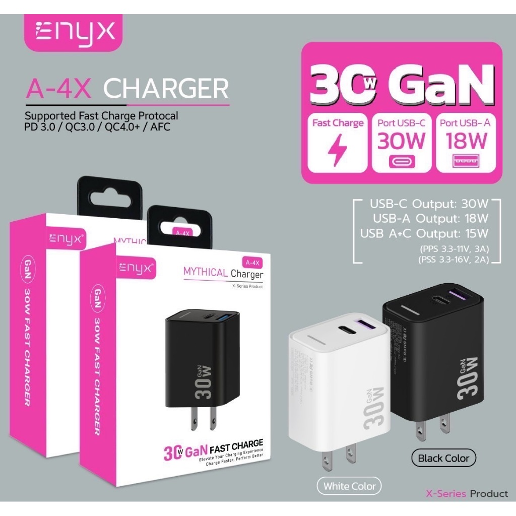 Enyx A4X 1USB/1PD หัวชาร์จแบบชาร์จด่วน 30W GAN Fast charge