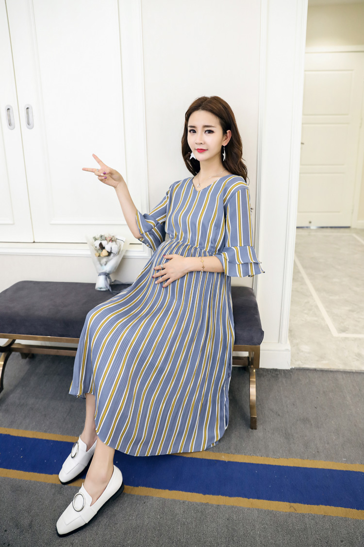 ชุดคลุมท้องเดรสสไตล์เกาหลี ช่วงล่างอัดพรีท ผ้าชีฟองใส่ได้ถึงคลอด สวยดูดีมากๆ M L XL XXL