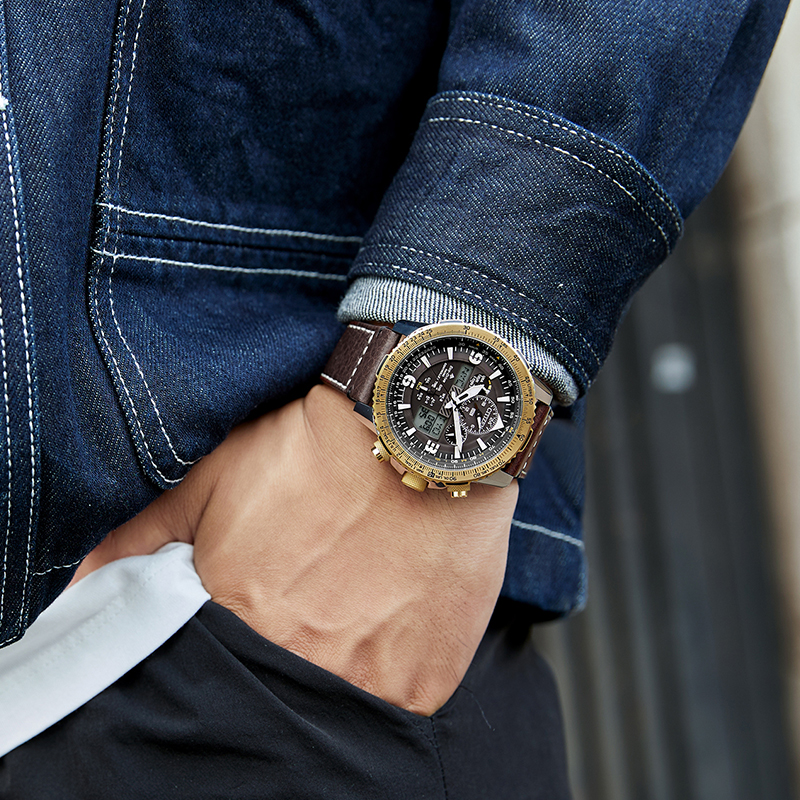 Citizen JY8084-17H นาฬิกาผู้ชาย Eco-Drive Promaster World Time Perpetual Alarm GMT Chronograph Men's Watch