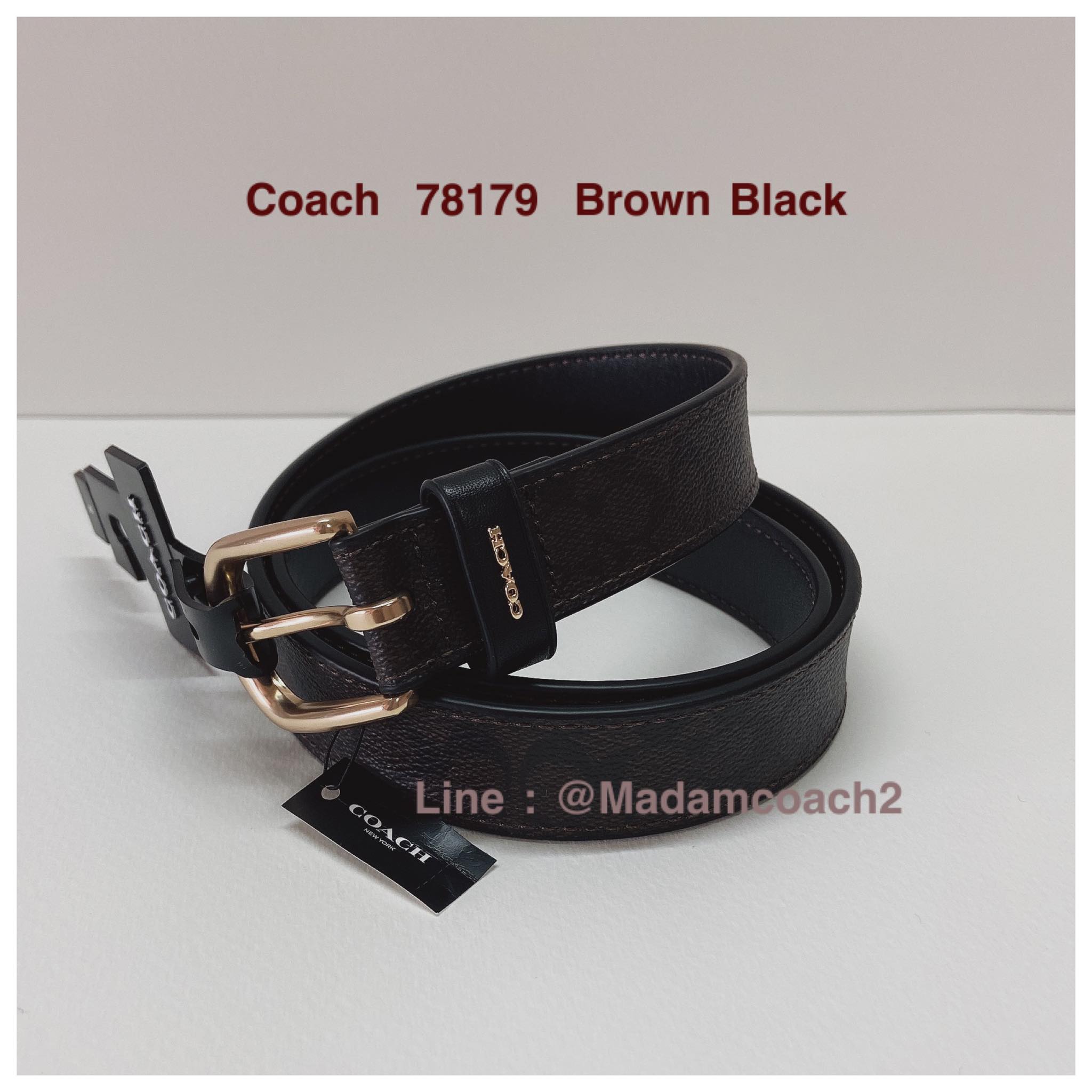 เข็มขัดผู้หญิง Coach 78179 Classic Belt in Signature Canvas Khaki/Saddle ของแท้ Size S เอว 28-32 นิ้ว