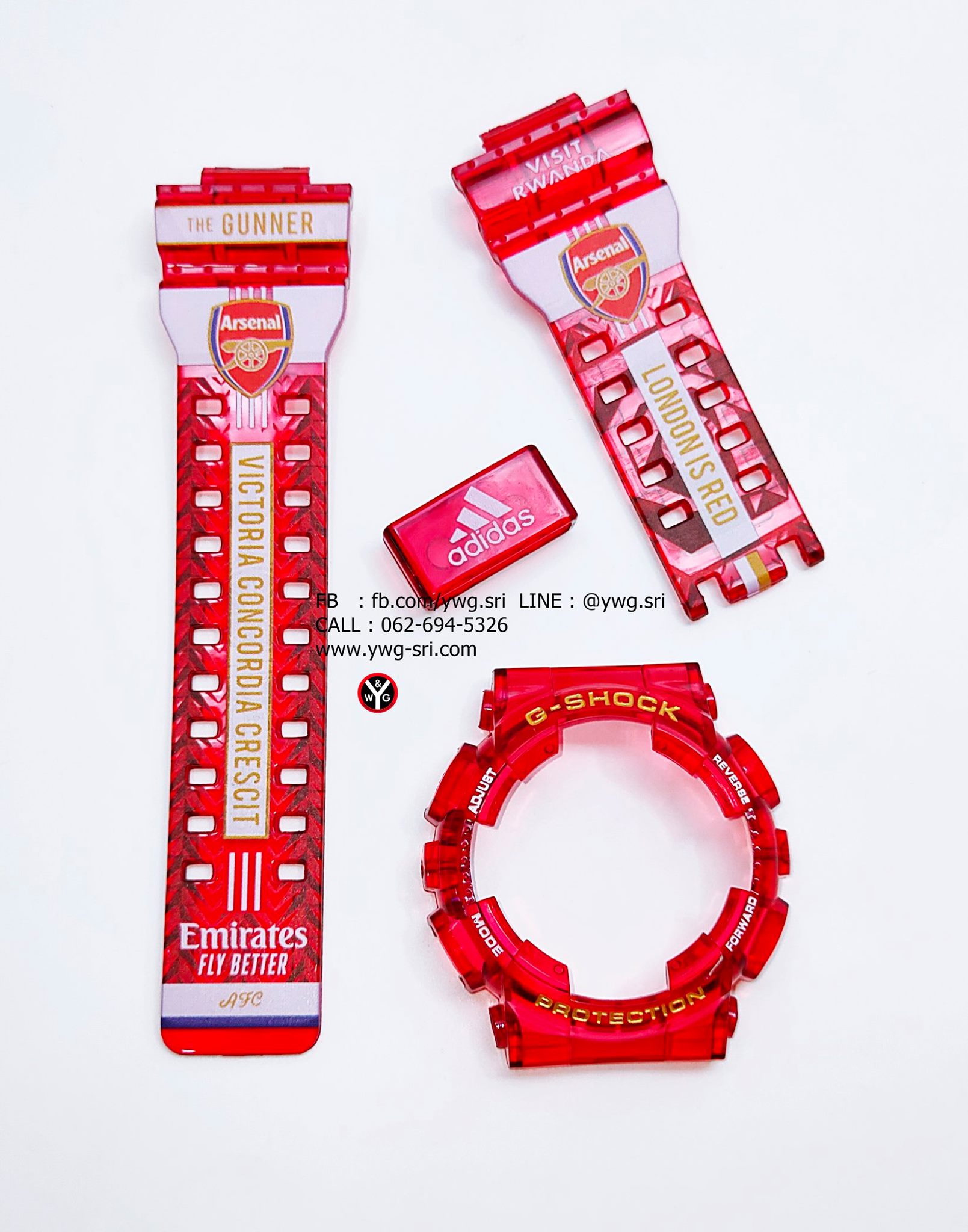 กรอบสาย G-SHOCK สีแดงใส สกรีนลาย Arsenal ใส่ได้กับรุ่น GA-100 ,GA-110 ,GA-120 ,GA-140 ,GAX-100 ,GD-100 ,GD-120