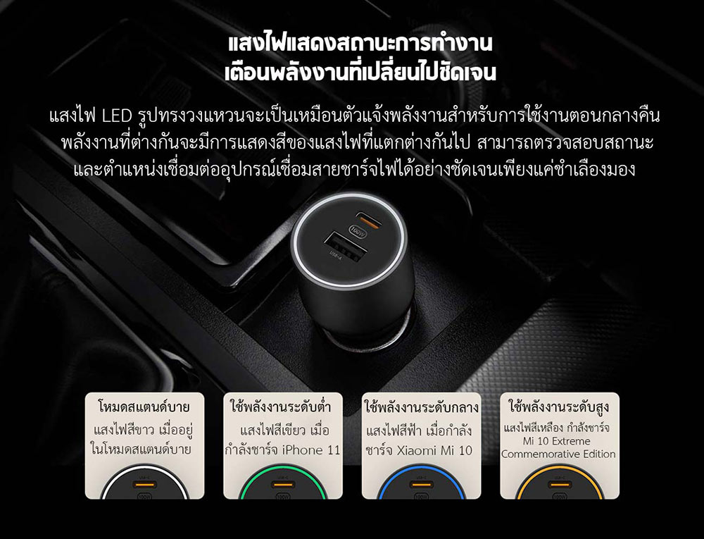 Xiaomi Car Charger 1A1C (100W) - หัวชาร์จในรถรุ่นชาร์จไว 1A1C (100 วัตต์)