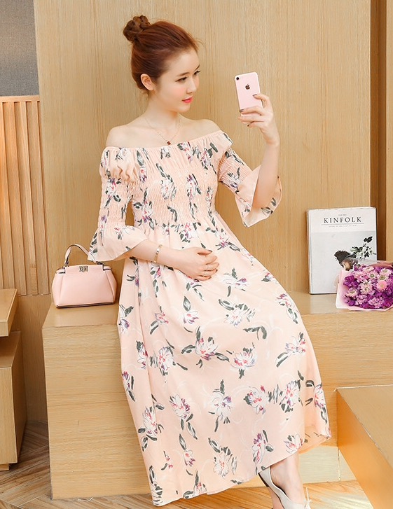 ชุดคลุมท้องเกาหลี เปิดไหล่ก็ได้ แขน3ส่วน ปลายแขนระบาย M,L,XL,XXL