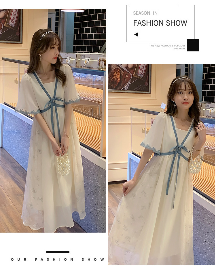 ชุดคลุมท้องแฟชั่นเกาหลี ผ้าชีฟอง แขนระบาย เชือกผูกที่อกน่ารักมาก มีซับใน สวย ดูดี ครบจบด้วยชุดนี้ M L XL XXL