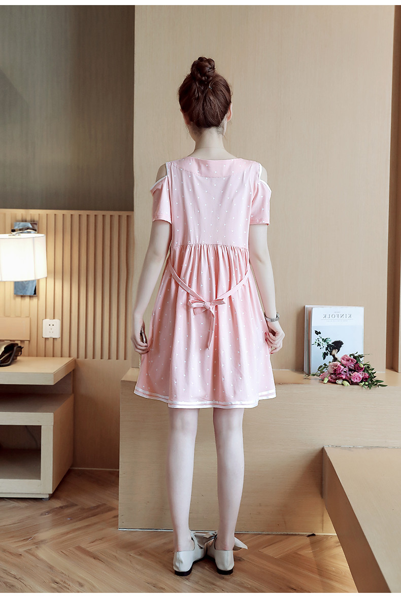 เดรสคนท้องเปิดไหล่ ชมพู ใส่สบายผ้าเย็น เนื้อละเอียด น่ารักมากค่ะ M,L,XL,XXL