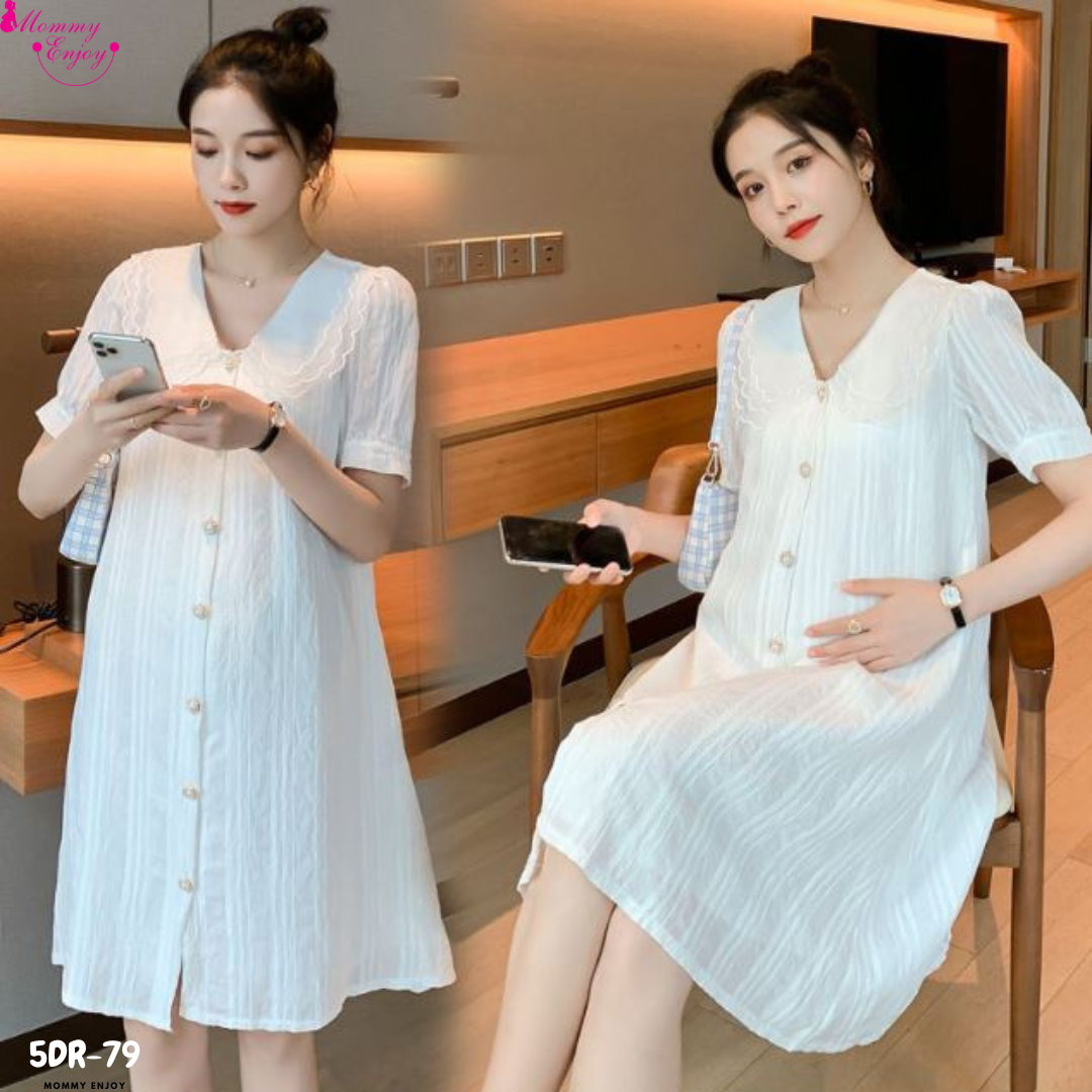 เดรสคลุมท้องแฟชั่น กระดุมหน้า ผ้าชีฟอง มีซับในชุดสวยมาก ช่วงปกทำเป็นชั้นดูดี ช่วยสวน น่ารักมากค่ะ M L XL XXL