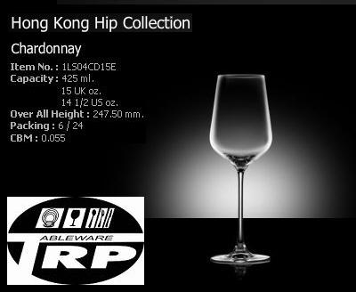 แก้วชาร์ดอนเนร์,แก้วไวน์ขาว,Chardonnay,White Wine,รุ่น 1LS04CD15E,Hong Kong Hip,Lucaris,ความจุ 19oz,545ml แพ็ค6/24ใบ,กล่อง