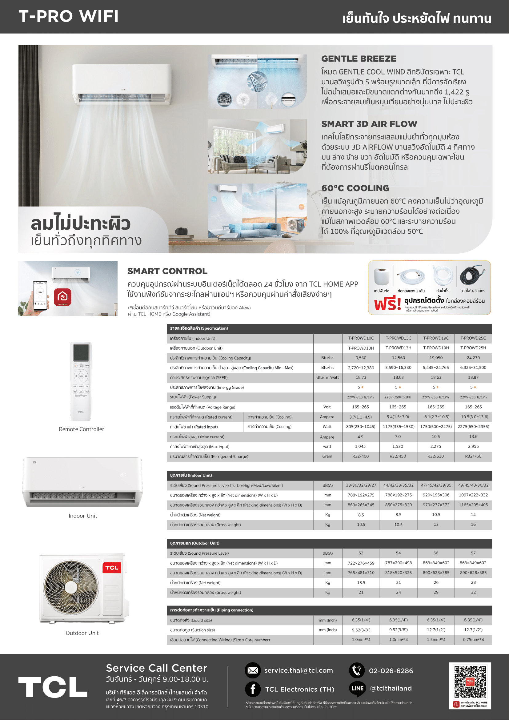 แอร์ TCL แบบติดผนัง ขนาด 12,500 BTU รุ่น T-PROWD13 (INVERTER) (T-PRO WiFi SERIES)