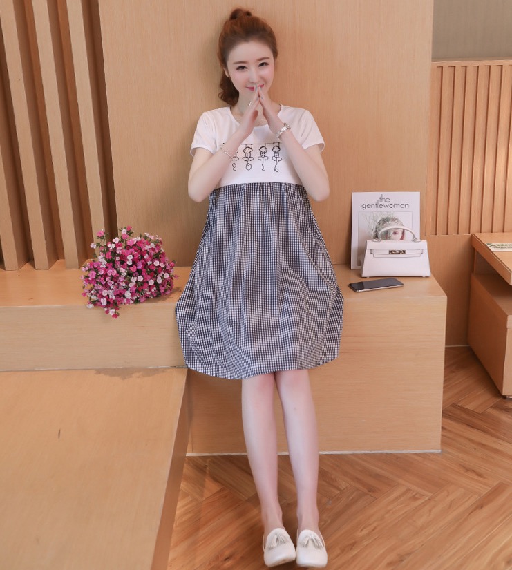 ชุดคลุมท้องเปิดให้นมแบบซิบ ผ้า cotton นิ่มใส่สบาย ลายลิงน้อย มีกระเป๋าข้าง มีเชือกผูกปรับขนาดครรภ์ M,L,XL,XXL