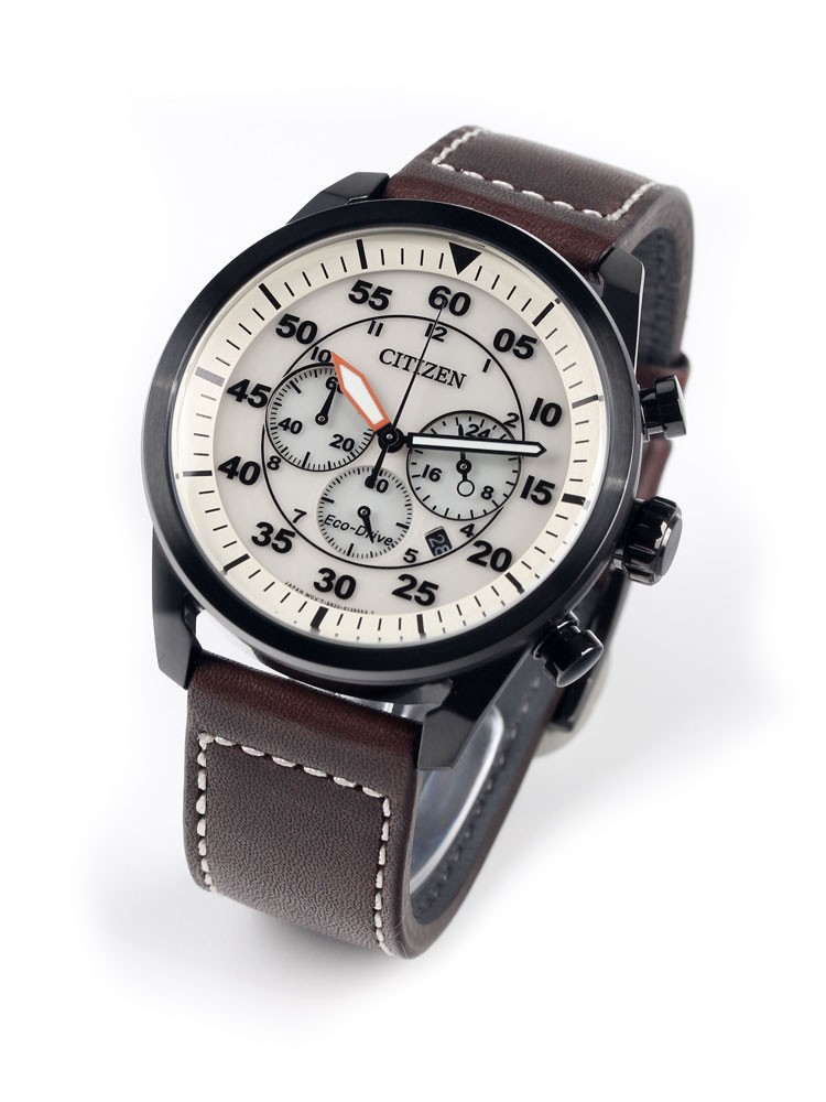 Citizen CA4215-04W นาฬิกาข้อมือผู้ชาย Eco-Drive Chronograph Leather Sports Men's Watch
