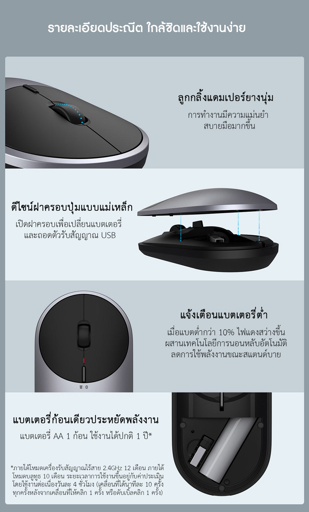 Xiaomi Portable Mouse 2- เม้าส์ไร้สายเสี่ยวหมี่ รุ่น 2
