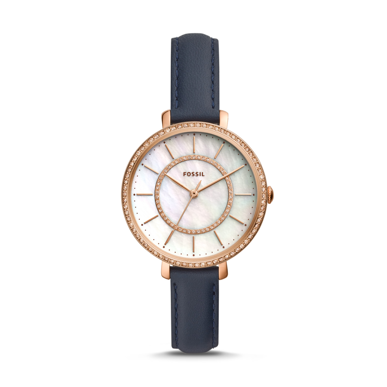 Fossil ES4456 นาฬิกาผู้หญิง Jocelyn Three-Hand Navy Leather Women's Watch