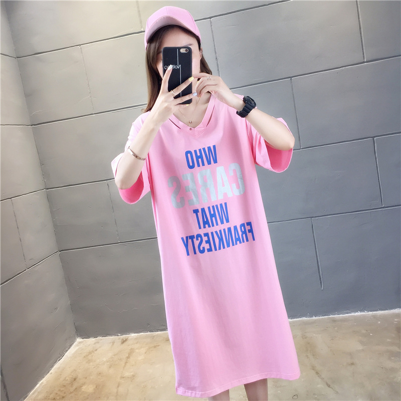 ชุดคลุมท้องแฟชั่นน่ารัก ผ้ายืดนิ่ม คอวี ไม่ร้อน ลายและสี น่ารักสวยตรงแบบ M L XL XXL