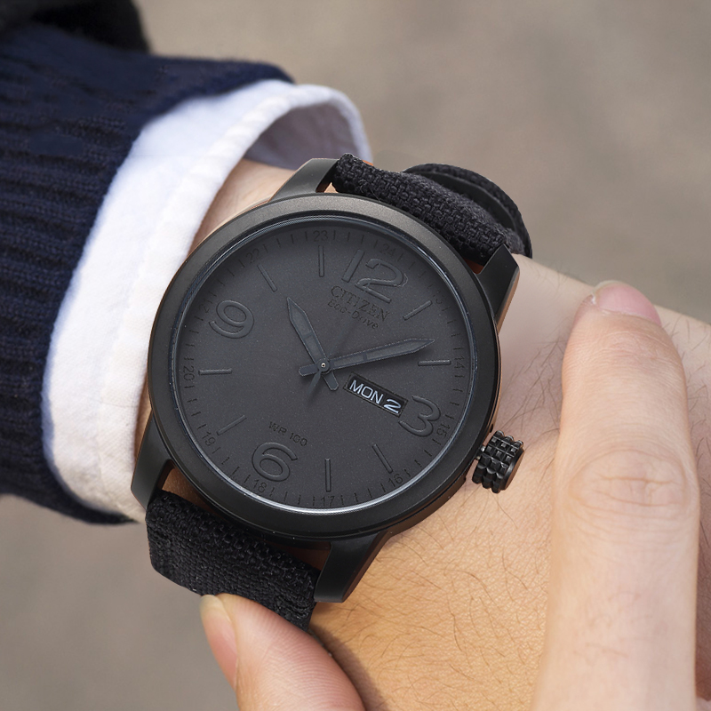 Citizen BM8475-00F นาฬิกาข้อมือผู้ชาย Citizen Eco-Drive รุ่น BM8475-00F, Stealth Black Plated Canvas Men's Watch