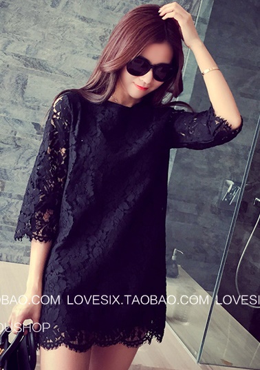 ชุดเดรสแฟชั่นพร้อมส่ง : เดรสสีดำ แต่งลูกไม้รอบตัว น่ารัก น่ารักจ้า